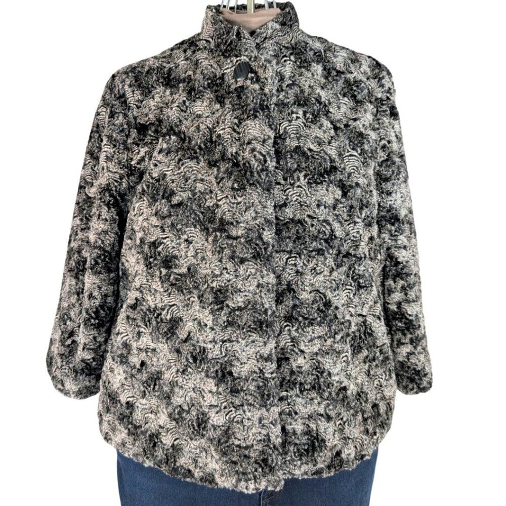 Alfred Dunner 16P Faux Fur Gray Black 1 Button Lined 3/4 Sleeve Dressy Jacket